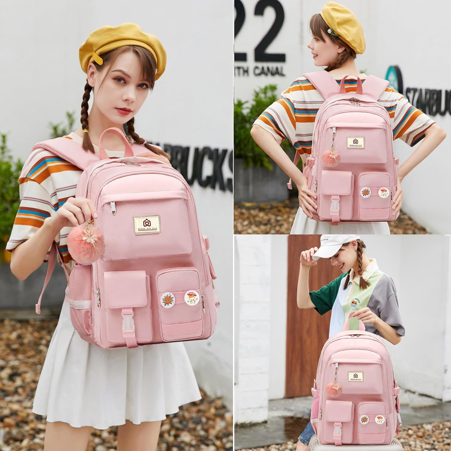Laptop Backpacks 15.6 Inch College Backpack Elementary Middle High School Bag Large Cute Bookbags anti Theft Travel Back Pack Casual Daypack Kids Book Bag for Teens Girls Women Students (Pink)