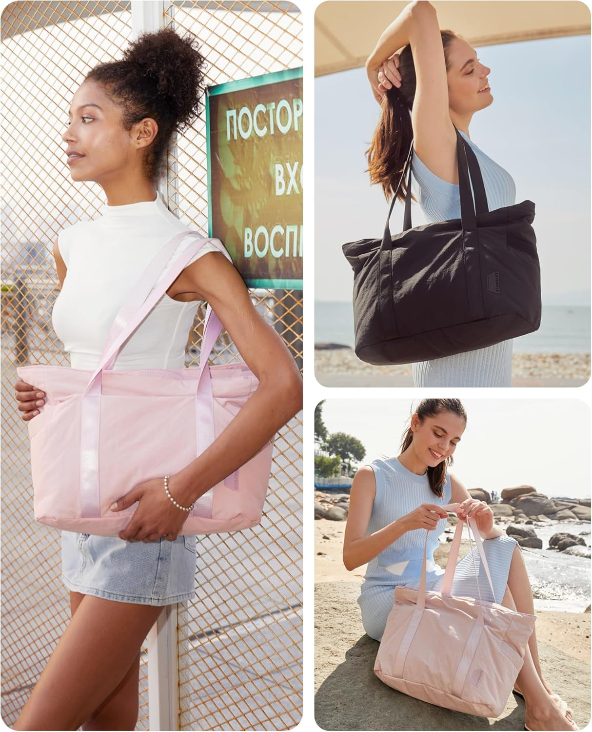 Tote Bag for Women with Zipper, Gym Tote with Compartments, Work Tote Nurse Dance Yoga Bag for Travel
