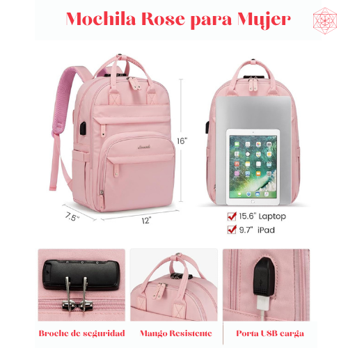 Mochila Rose para Mujer – Diseño Elegante y Seguro para Laptop