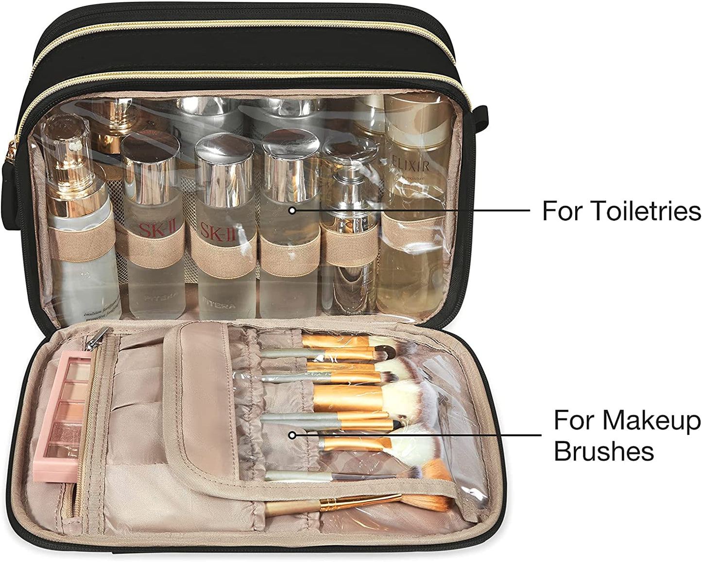 Toiletry Bag for Women, Large Toiletry Bag Water-Resistant Makeup Cosmetic Organizer Bag Door Room Essentials for Accessories, Shampoo, Full Sized Container, Toiletries (Medium, Black)