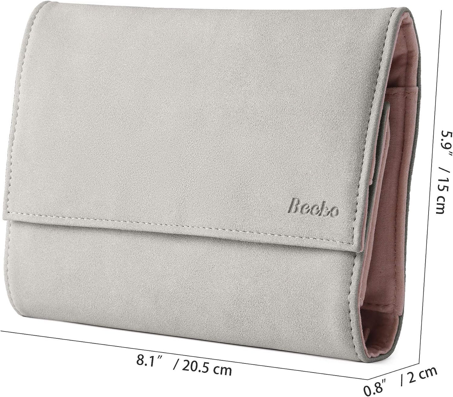 Jewelry Organizer Roll Travel Jewel Bag Case for Multiple Necklaces, Rings, Bracelets, Supple Leather & Suede, Large Capacity without Crease, Lightweight, Portable & Practical (Gray)