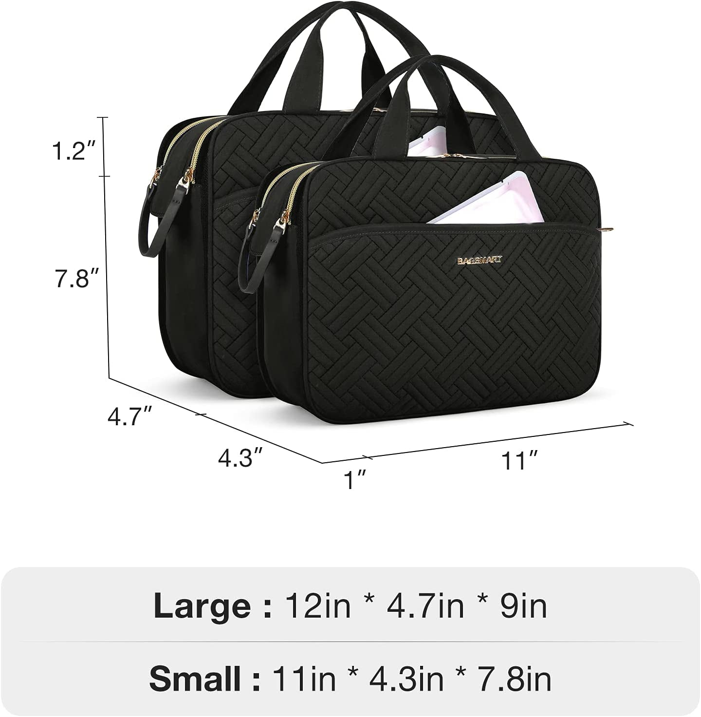 Toiletry Bag for Women, Large Toiletry Bag Water-Resistant Makeup Cosmetic Organizer Bag Door Room Essentials for Accessories, Shampoo, Full Sized Container, Toiletries (Medium, Black)
