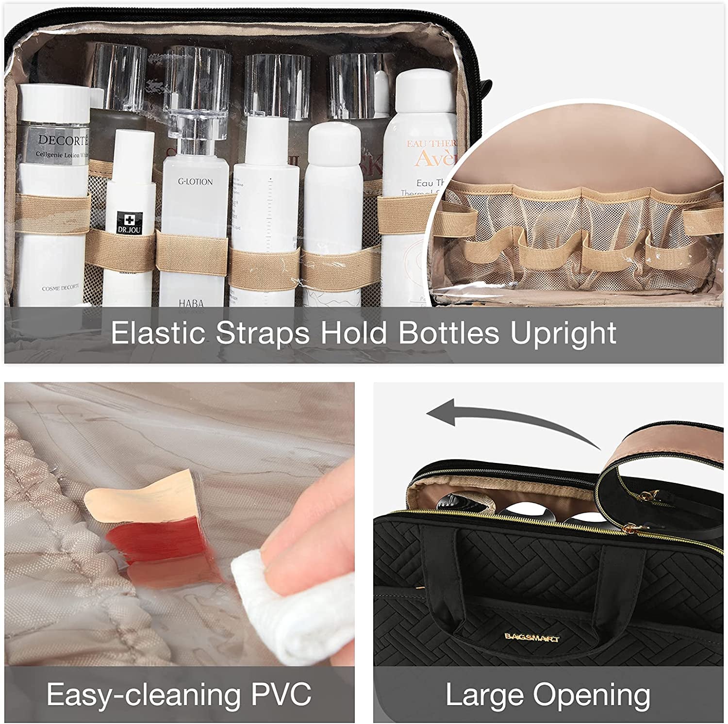 Toiletry Bag for Women, Large Toiletry Bag Water-Resistant Makeup Cosmetic Organizer Bag Door Room Essentials for Accessories, Shampoo, Full Sized Container, Toiletries (Medium, Black)