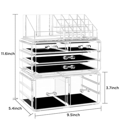 Acrylic Clear Dustproof Makeup Storage Organizer Drawers Large Skin Care Cosmetic Display Cases for Bathroom Stackable Storage Box with 6 Drawers for Vanity (Clear)