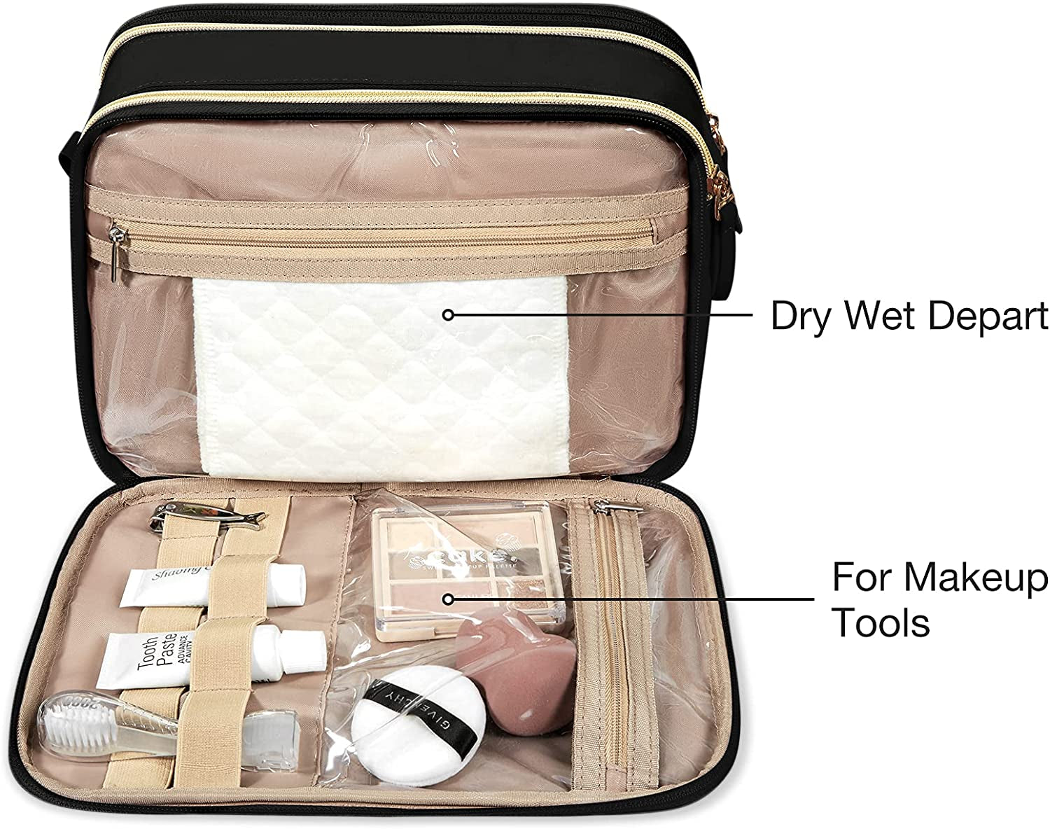 Toiletry Bag for Women, Large Toiletry Bag Water-Resistant Makeup Cosmetic Organizer Bag Door Room Essentials for Accessories, Shampoo, Full Sized Container, Toiletries (Medium, Black)