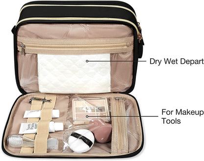 Toiletry Bag for Women, Large Toiletry Bag Water-Resistant Makeup Cosmetic Organizer Bag Door Room Essentials for Accessories, Shampoo, Full Sized Container, Toiletries (Medium, Black)