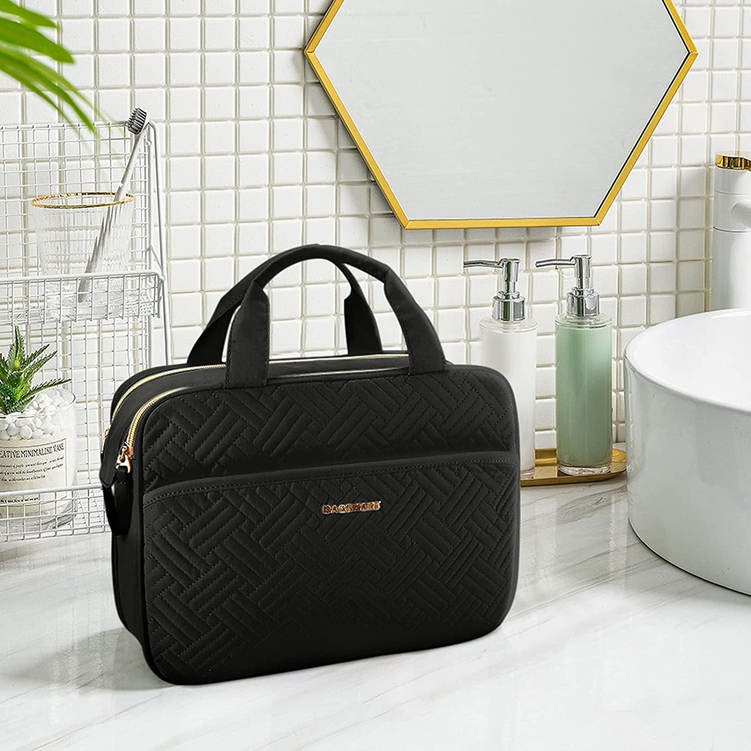 Toiletry Bag for Women, Large Toiletry Bag Water-Resistant Makeup Cosmetic Organizer Bag Door Room Essentials for Accessories, Shampoo, Full Sized Container, Toiletries (Medium, Black)
