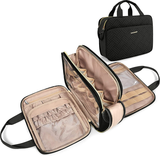 Toiletry Bag for Women, Large Toiletry Bag Water-Resistant Makeup Cosmetic Organizer Bag Door Room Essentials for Accessories, Shampoo, Full Sized Container, Toiletries (Medium, Black)